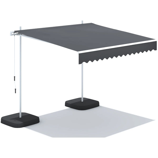 AECOJOY Free Standing Retractable Awning, 10'x8' Patio Awnings Outdoor Manual Sun Shade Shelter, Dark Grey
